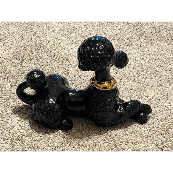 Black Poodle Ceramic Gold Gilt Vtg MCM Atlantic Mold - Picture 2 of 15